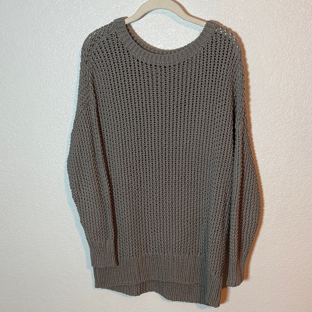 Eileen Fisher Gray Organic Cotton Loose Weave Crew Sweater Size Large